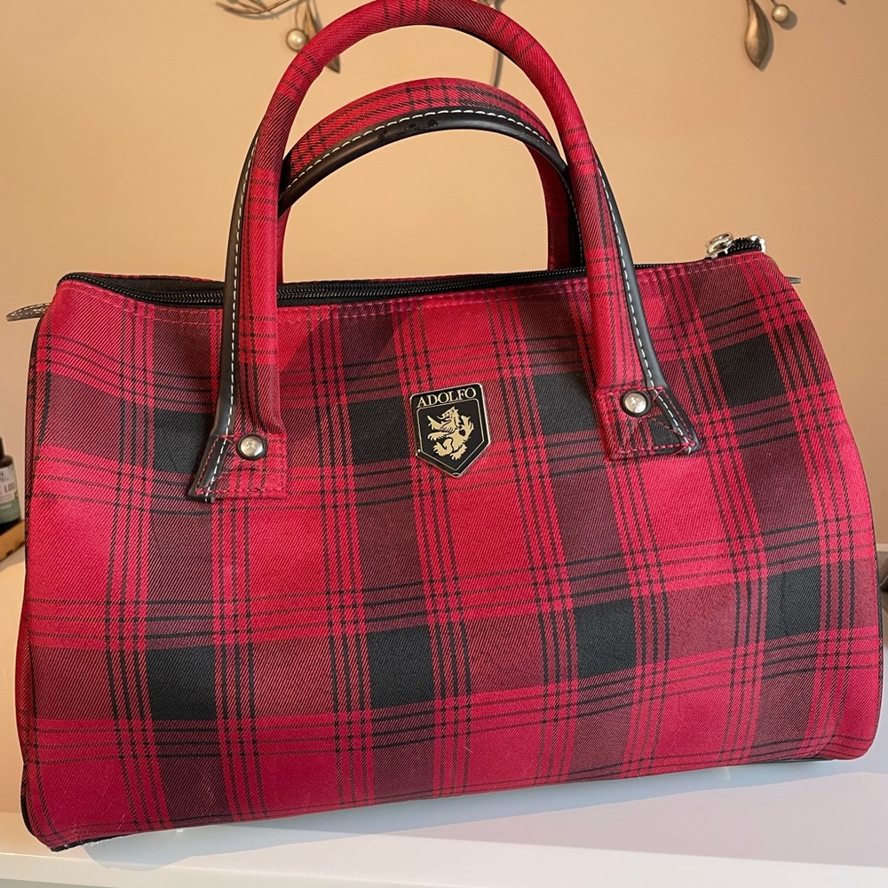 Adolfo Red and Black Plaid Bag